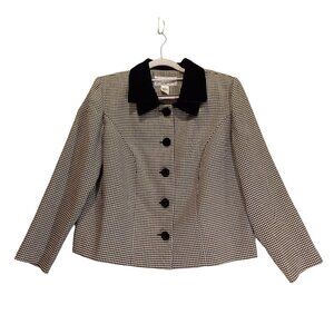 Jessica Howard Blazer Womens 14W black white plaid velvet collar buttons career